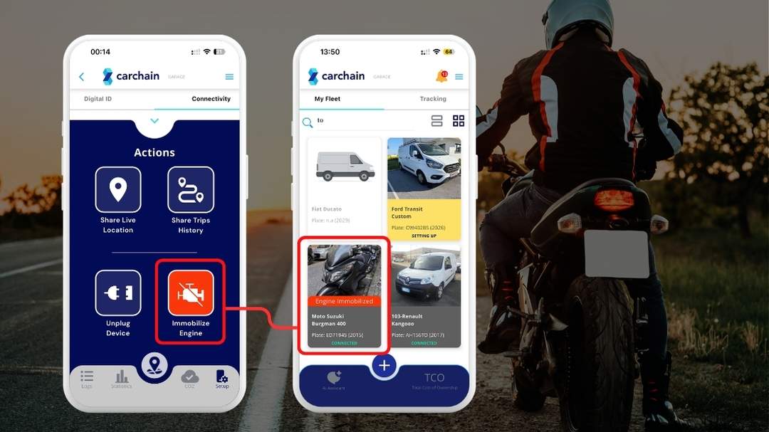 Ação do imobilizador na plataforma Carchain