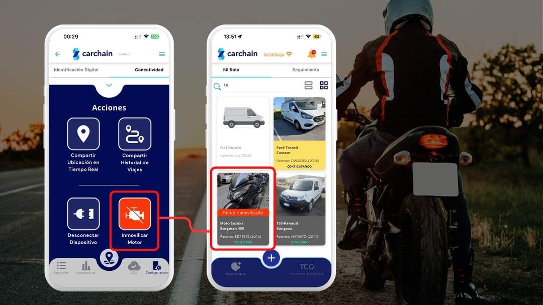 Acción del inmovilizador en la plataforma Carchain