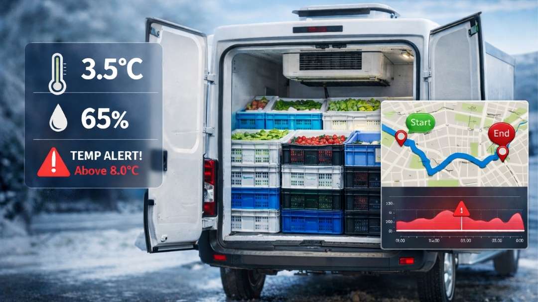 Seguimiento de temperatura en transporte refrigerado con sensores BLE y telemática.