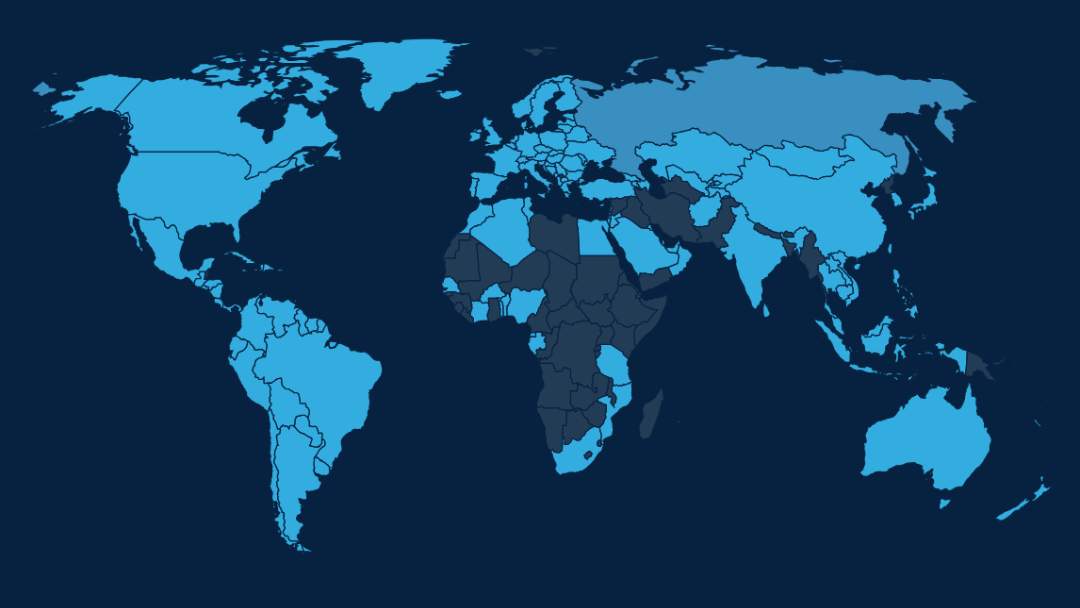 Mapa de cobertura telemática global con países y regiones compatibles